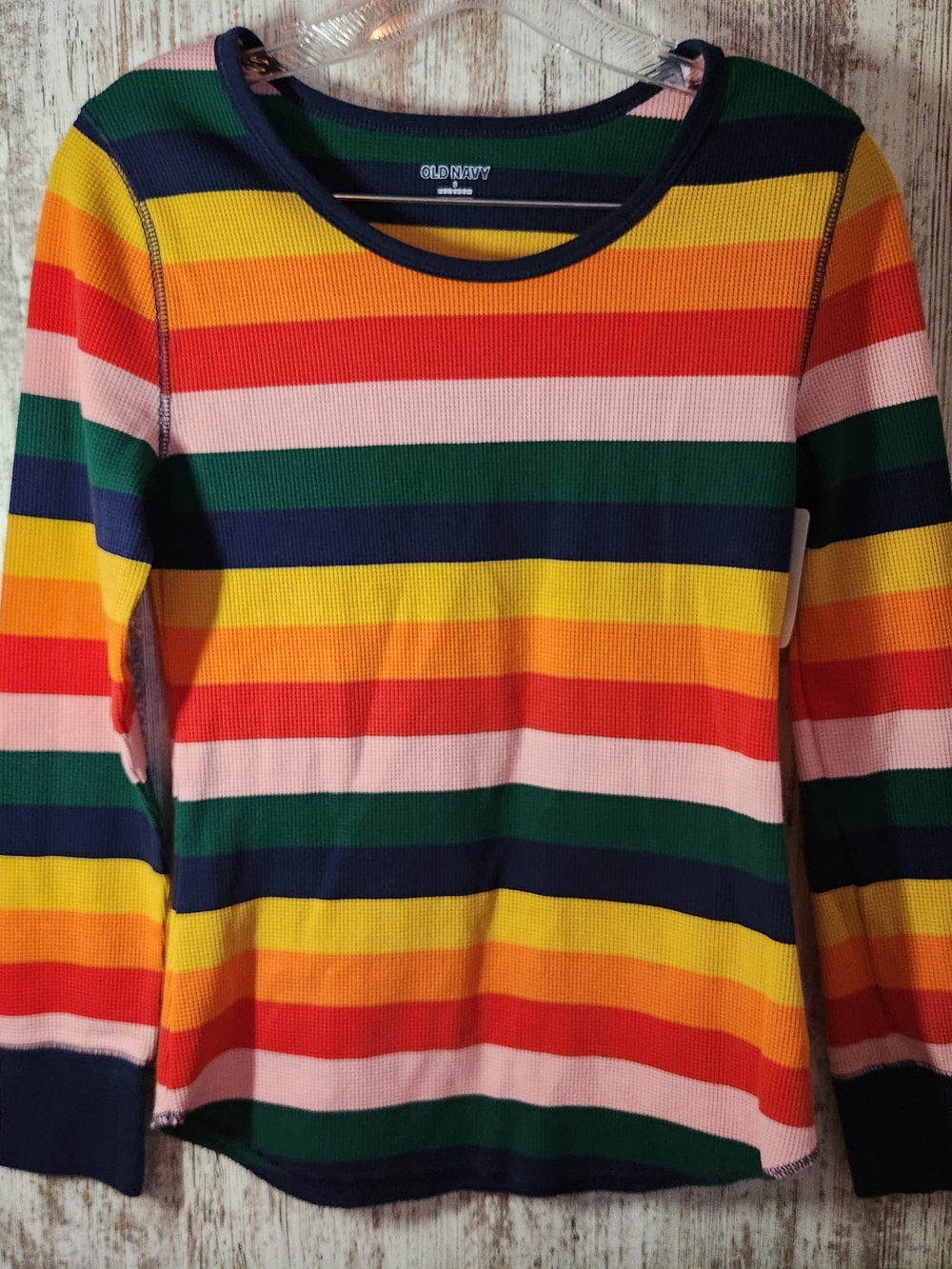 Old Navy Rainbow Pride Stripe Waffle Thermal Long Sleeve Top  Size S